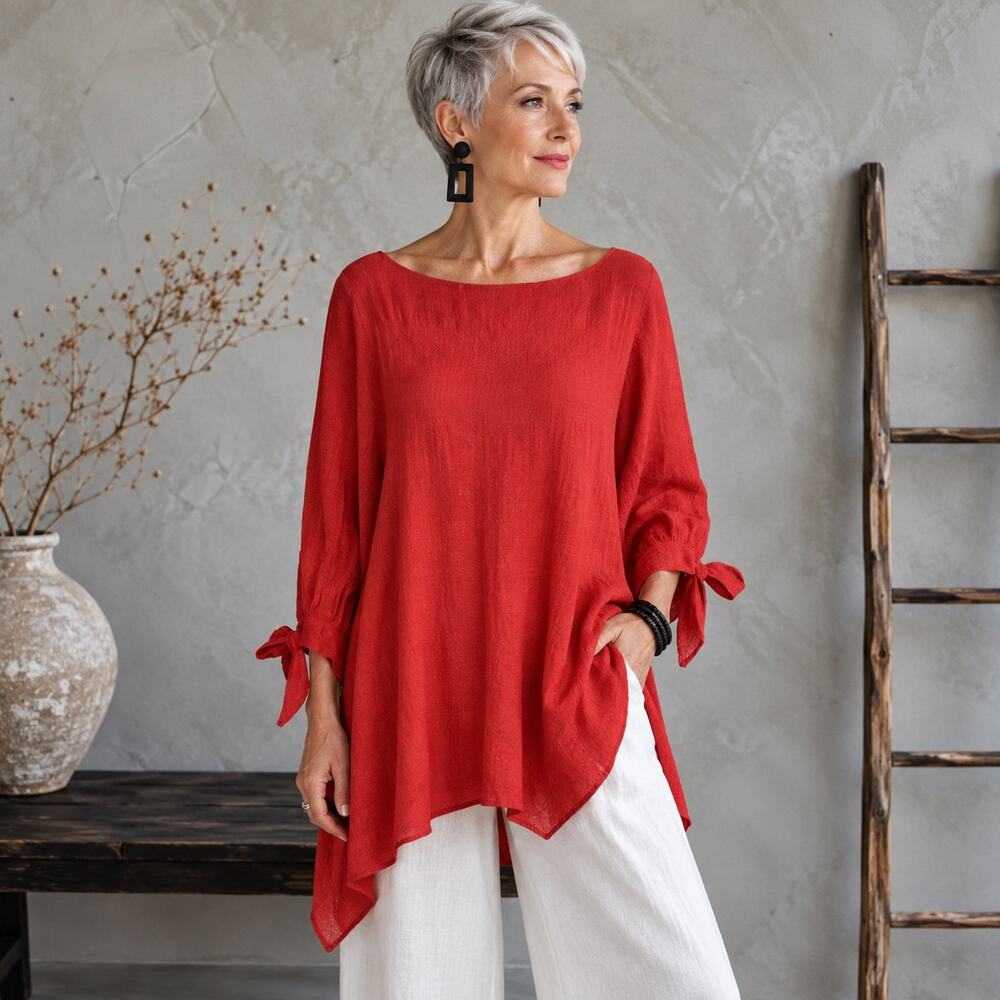 Ic by Connie k orange 3/4 tie sleeve Popover top large